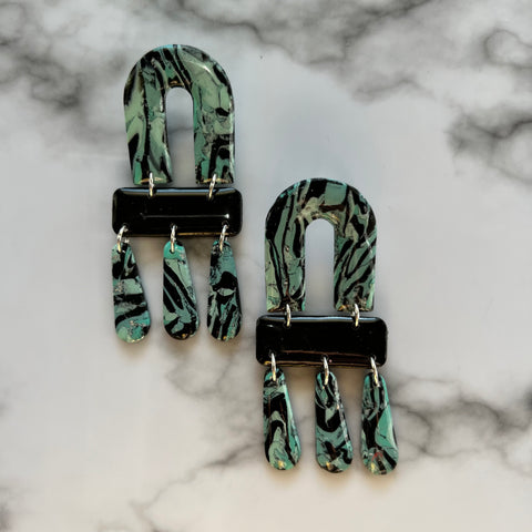 Turquoise & Black Arch Drop Earrings